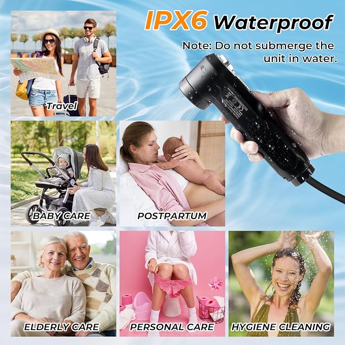 Portable Bidet for Travel, 1600mAh Electric Handheld Bidet with 2.5L Tank | USB-C Rechargeable, Dual Spray Modes (Jet/Shower), Personal Hygiene Sprayer for Home, Camping, Postpartum & Elderly Care - Image 9