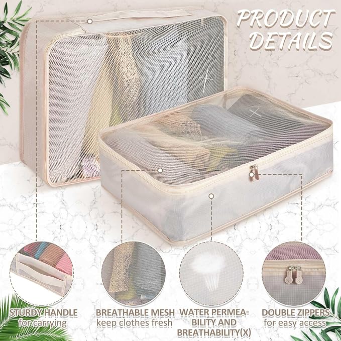 Silkfly 12 Pcs Packing Cubes for Suitcase Travel Luggage Bags Bulk Mesh Organizer Set for Hiking Camping Backpacking Clothes Accessories(Light Khaki, XL, L, M Size) - Image 3