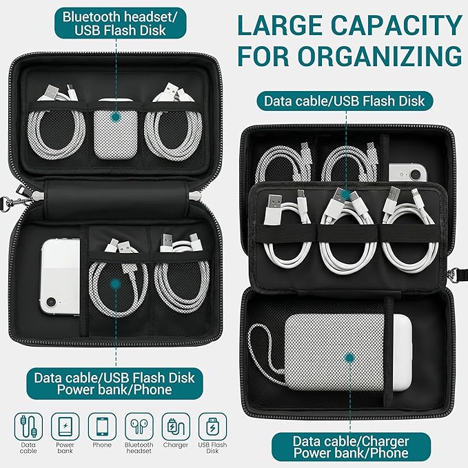 Fireproof Electronics Organizer Travel Case, Black | Water Resistant Tech Accessories Pouch, Explosion-proof Cord Storage Bag, Fireproof Zipper for Phone, Power Bank, Cables, USB - Image 6