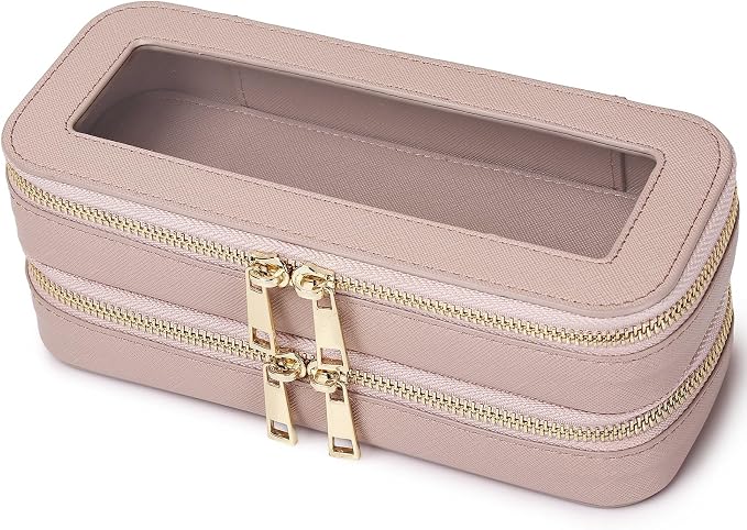 Pinkmik Double Layer Makeup Bag, Pink, Double SLIM | Makeup Brush Case, Waterproof, Travel Cosmetic & Toiletry Organizer by Pinkmik