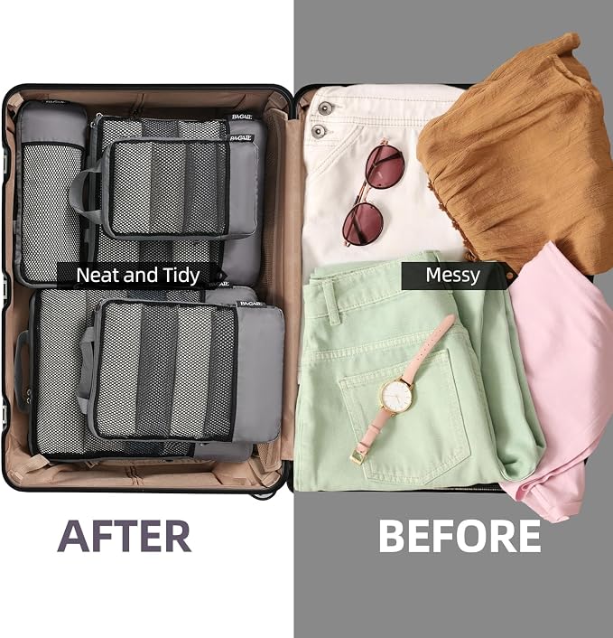 BAGAIL 4 Set/6 Set/8 Set Compression Packing Cubes Travel Accessories Expandable Packing Organizers (Half Mesh, 6-Dark Grey) - Image 6