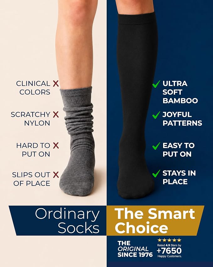 Pembrook® Bamboo Viscose Light Compression Socks - 3 Pairs | 8-15 mmhg Compression Socks | Knee High Comfort Support Socks - Image 4