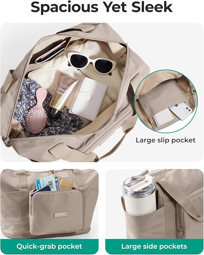 BAGSMART Foldable Travel Bag, 37L Expandable Personal Item Bag, Pink | Airline Approved Personal Carry-on Size, Fits Under-seat, Trolley Sleeve, Backup Bag for Travel, Vacation, Overnight - Image 2