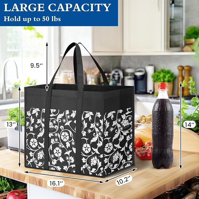 Reusable Grocery Shopping Bags 10 Pack Large Foldable Tote Bags Bulk | Eco Produce Bags with Long Handle for Shopping Groceries Clothes (Plaid D) - Image 4