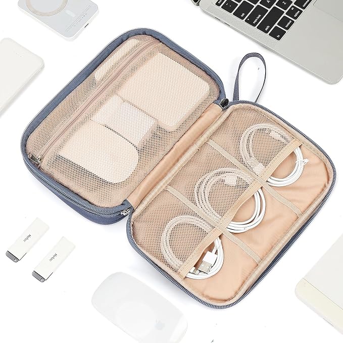 NISHEL Travel Cord Organizer Case, Double Layers Tech Electronic Bag, Essentials for Charger, Cable, Phone, Flash drive, Large, Aegean-Blue | Double-layer bag keeps chargers, cables, flash drive, and small tech essentials organized for trip, Large, Aeg... - Image 7