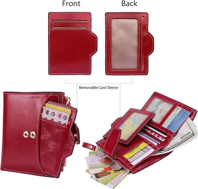 Women's RFID Blocking Leather Small Compact Bi-fold Zipper Pocket Wallet Card Case Purse with id Window - Image 3