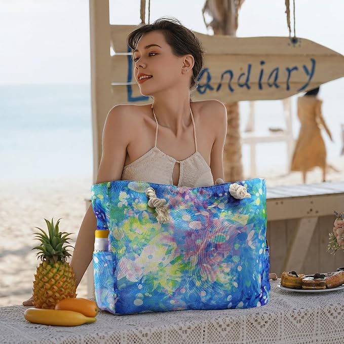 Clothirily Beach Bag for Women, Large Beach Tote Bag Waterproof with Zipper | Large Capacity Swim Pool Bag, Inner Pockets, Sandproof Foldable Beach Tote for Travel Essentials - Image 2