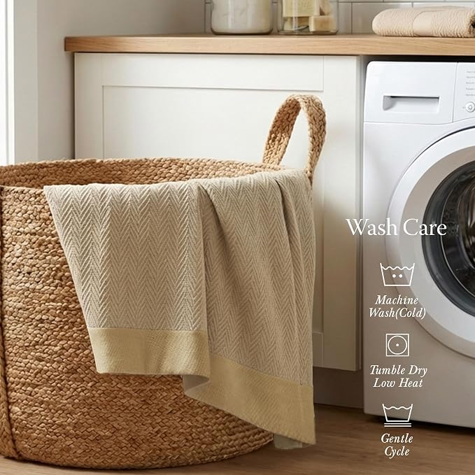 Threadmill Luxury Cotton Blankets for Twin Size Bed | All-Season 100% Cotton Twin Blanket for Bed | Herringbone, Soft & Cozy Fall Thermal Blanket, 350GSM, 68x92 inches | Beige | 100% Cotton, Herringbone Pattern, 350 GSM, 68x92 in, Breathable, Moisture-... - Image 5