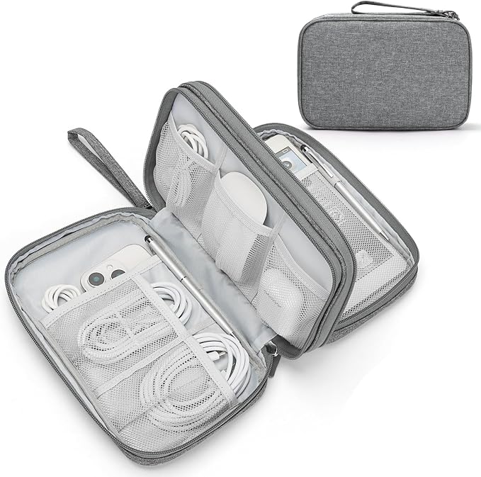 FYY Electronic Organizer, Travel Tech Pouch Bag, Large, Dark Grey | Wrist Strap, Waterproof, Double Layers Portable Electronics Travel Carrying Case for Cord, Charger, Daily Business Trips Use by FYY