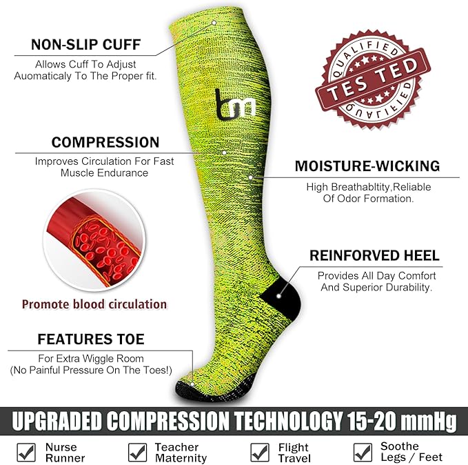 6 Pack Copper Compression Socks for Women and Men Circulation-Best Support for Medical,Running,Nursing,Athletic - Image 5