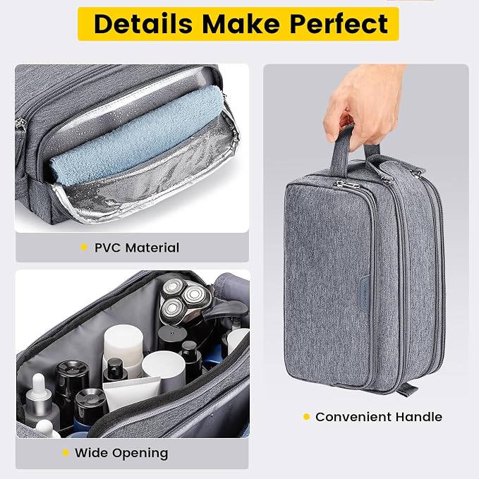 Vorspack Travel Toiletry Bag with Organized Compartment, Large, Grey | Water Resistant, Wide Opening, with Wet Pocket, Small Travel Bag for Toiletries, Grooming, Shaving, Accessories - Image 5