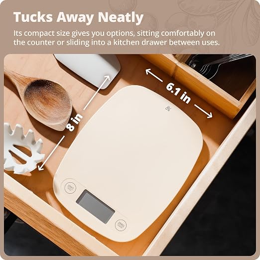 Greater Goods Food Scale, Slim & Compact Build, 1g Precision (Birch White) | Digital Kitchen Scale for Cooking, Meal Prep & Portion Control, Tare, Auto Shut-Off, g/oz/lb/ml Conversion & Calorie Tracking - Image 8