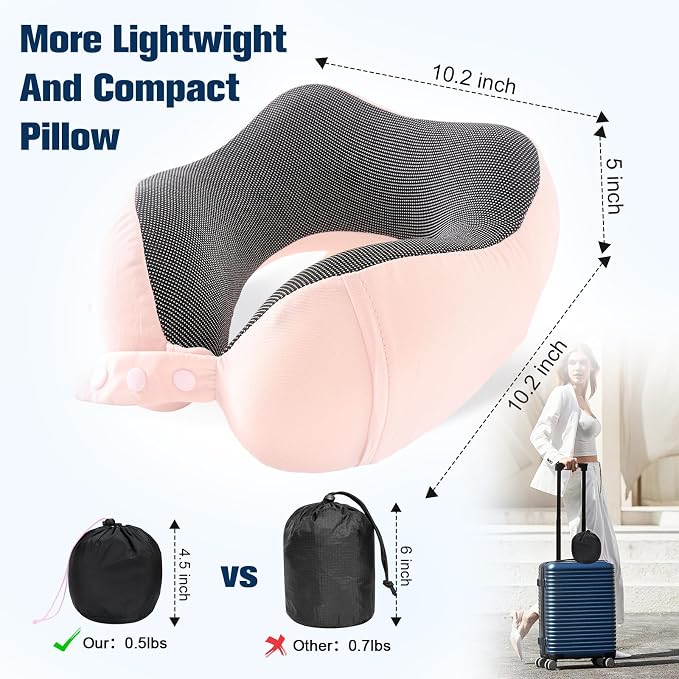 Cirorld Neck Pillow for Traveling, Travel Pillows for Airplanes,100% Pure Memory Foam Travel Neck Pillow, Adjustable Flight Pillow, Portable Plane Accessories with Eye Mask, Earplugs, Carry Bag - Image 7