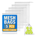 5 Pcs Small Mesh Bags with Tight Closure, 11.8 x 7.48", Nylon (White) | Mesh Laundry Bags Drawstring for Delicates; Multipurpose for Storing Balls, Clothes, Sports Gear, Beach Supplies & Travel Use by TheLittleGreenChange