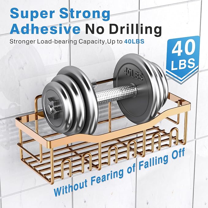 EUDELE Shower Caddy 2 Pack, Adhesive Organizer for Bathroom Storage, Home Decor & Kitchen, No Drilling, Rustproof Stainless Steel Shelf, Bathroom Decor Sets - Image 4