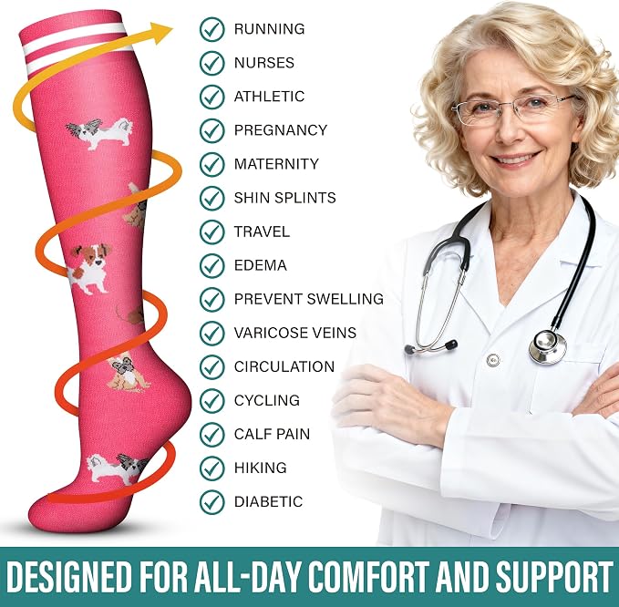 Acture 6 Pack Compression Socks for Women and Men - Knee High for Medical, Running, Nurses, Travel - Image 7