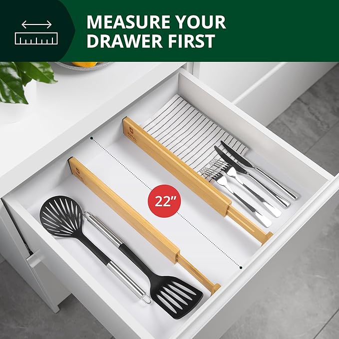 Bamboo Drawer Dividers Organizers, Adjustable Drawer Separator Splitters, 17–22 Inches Expandable Drawer Divider Organizer for Large Utensils, Kitchen, Bedroom, Dresser & Office Drawers 4-Pack - Image 6