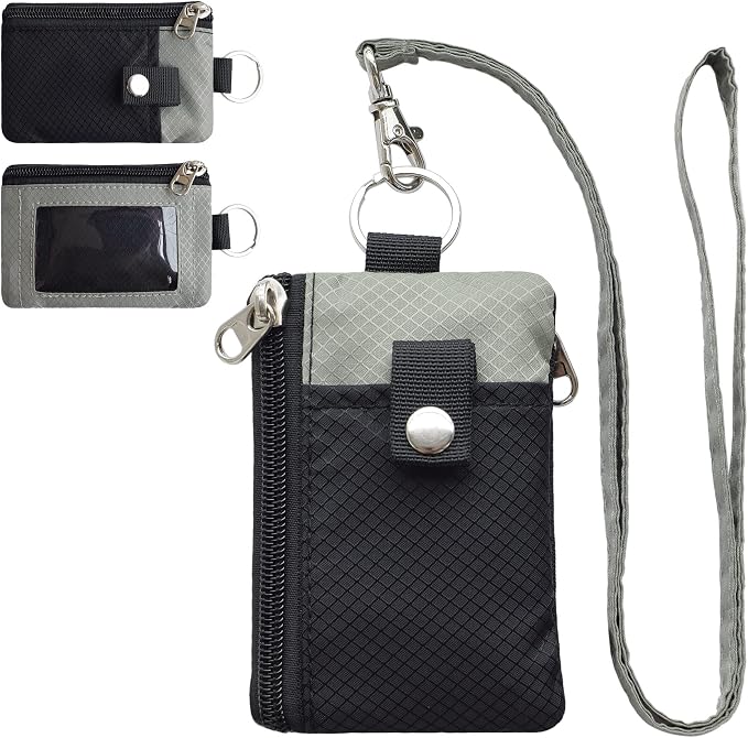 CHENSPRX Minimalist RFID Blocking Small Wallet with ID Window,WaterResistant Zip Id Case Wallet with Lanyard Keychain for Cards,Cash,Travel,Women,Men by CHENSPRX