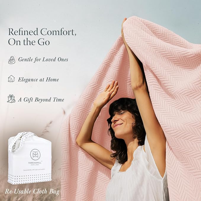 Threadmill Cotton King Blanket, Herringbone, 106x92 in, All-Season | 100% Cotton, Herringbone Pattern, 106x92 in, Breathable, Moisture-Wicking, All-Season, OEKO-TEX Certified, Machine Washable - Image 7