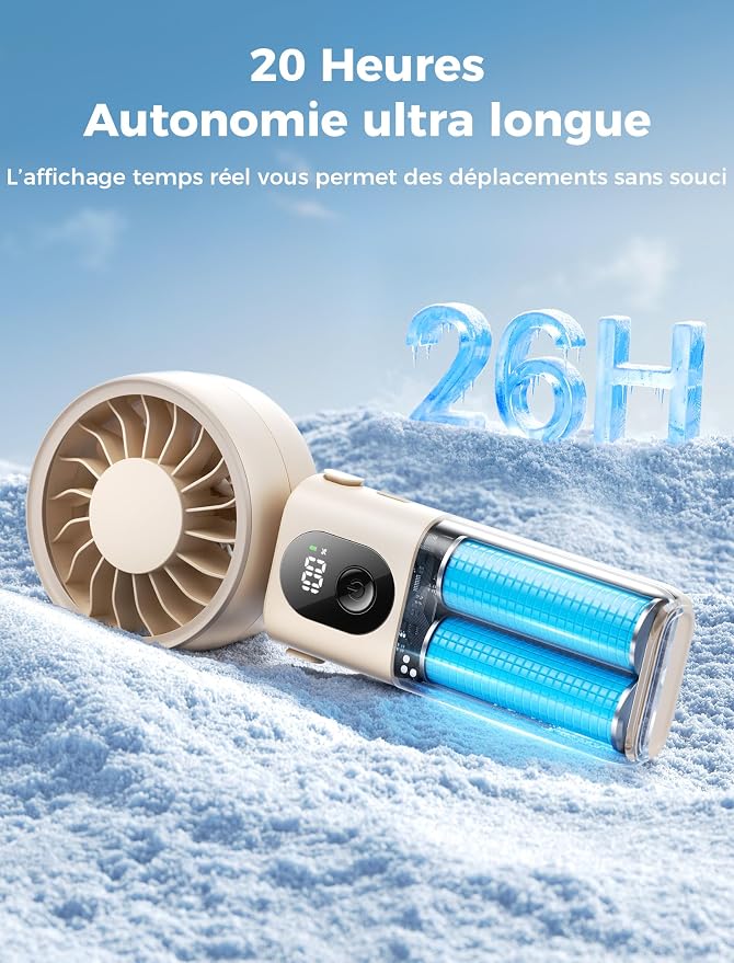 Aecooly Mighty Portable Handheld Fan | 26H Max Cooling | 3 Flexible Modes | 5 Speeds Wind | Battery Level Display | USB Rechargeable Mini Personal Battery Powered, Gifts for Women, Travel -Beige - Image 5