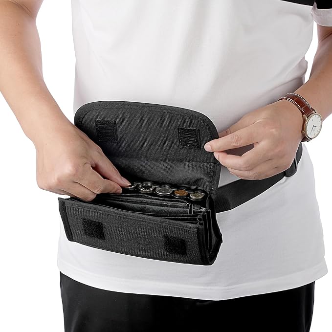 BSTKEY 2 Pack US Coin Holder Coin Dispenser, Fanny Pack with Banknote Waiters Purse Coin Sorter Coin Organizer, Black Coin Storage Bag with Belt for Waitress Server Collector Cashier Change - Image 5