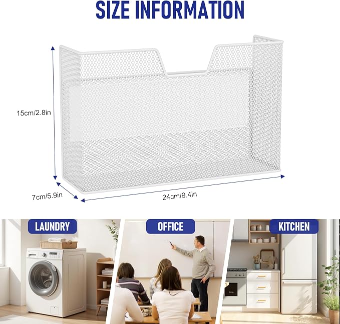 Magnetic Baskets for Fridge Shelf Bins Organizer Magnetic Storage Holder Storage Rack Containers for Fridge, Whiteboard, Locker - Magnetic File Holder for Home Kitchen Laundry Office School - Image 3