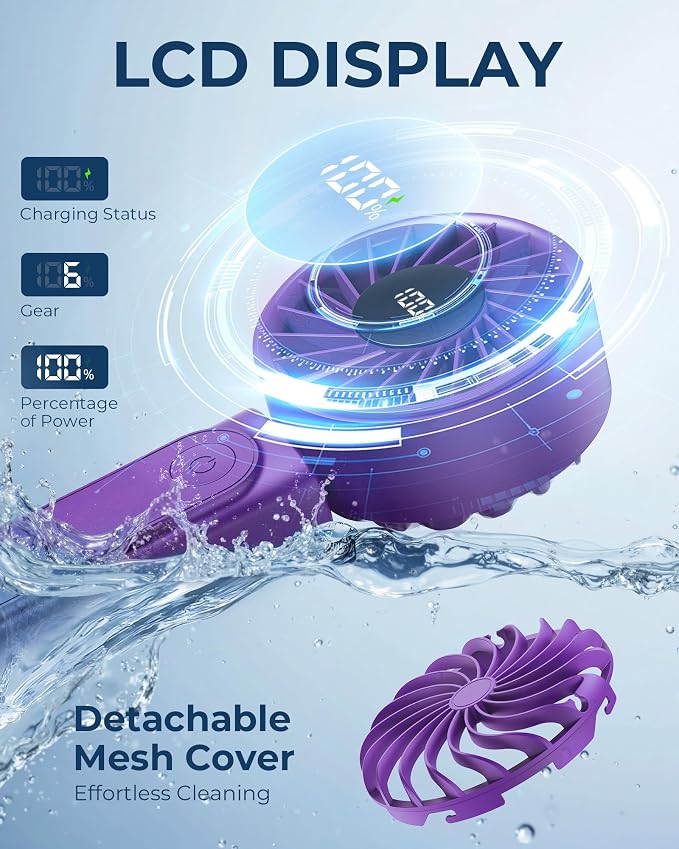 Peiyuu Portable Handheld Fan, 4000mAh, USB Rechargeable 180° Foldable Mini Desk Fan, 6 Wind Speed, LCD Digital Display, Lanyard as Neck Fan, Ultra Quiet, Pocket Size for Indoor Outdoor - Image 5