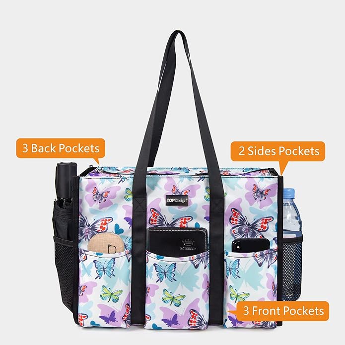 TOPDesign Utility Water Resistant Tote Bag with 13 Pockets, Top Zipper Closure & Thick Bottom Support, for Working Women - Image 3