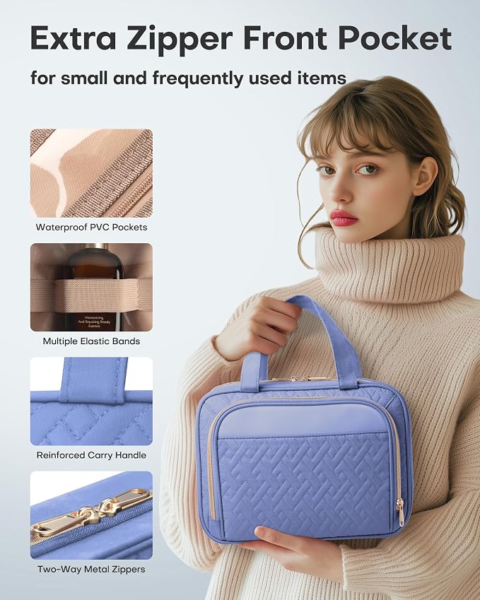 HOTOR Hanging Travel Toiletry Bag Women Men, Aegean-Blue, Large | Waterproof Makeup Bag Hanging Hook,Multiple Pockets,Travel Essentials,12.6 x 4.3 x 9.9inches - Image 5