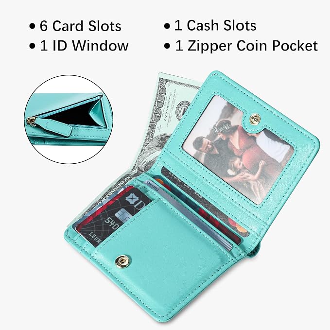 Gostwo Small Wallet for Women, Slim Bifold Credit Card Holder, Compact RFID Blocking Cash Wallet, Billfolds Thin Leather Zipper Pocket, Mini Wallet Gift for Ladies Teen Girls Travel with ID Window - Image 3