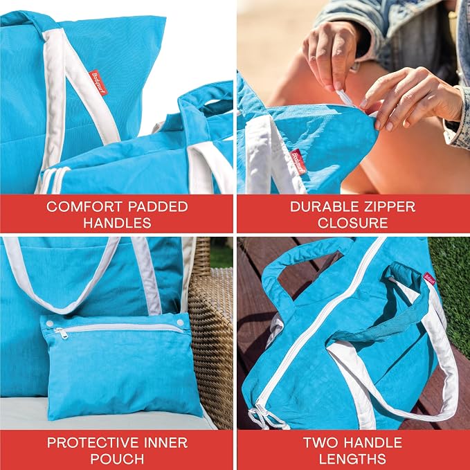 Bodysurf Beach Bag Waterproof Sandproof, Foldable Packable Travel Zip Tote | Pool, boat and swim bag for men and women, XL and medium, 6 colors, zip-top, front pocket, inner wet pouch, recycled nylon - Image 7