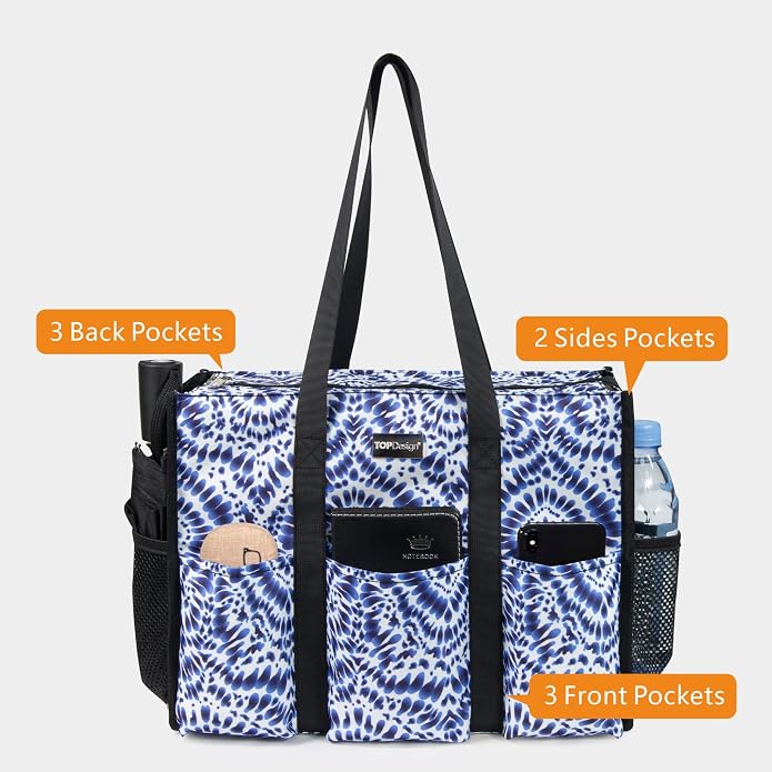 TOPDesign Utility Water Resistant Tote Bag with 13 Pockets, Top Zipper Closure & Thick Bottom Support, for Working Women - Image 3