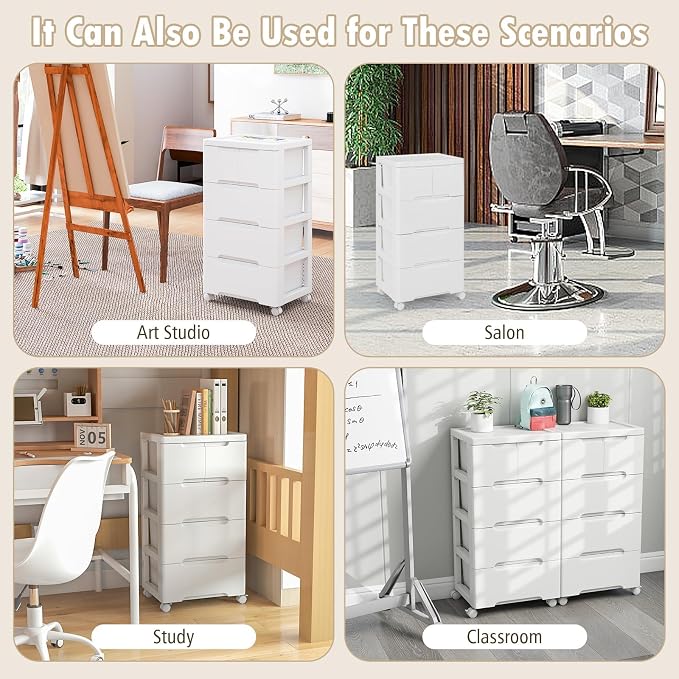 Plastic Storage Drawer Cart, Mobile Utility Cart, Home Craft Organizer with 5 Drawers & Lockable Wheels, Slim Rolling Storage Cart for Living Room, Bathroom, Dorm & Office (16”L x 13”W x 31”H) | Lockable wheels, robust PP build, slim space-saving profi... - Image 9
