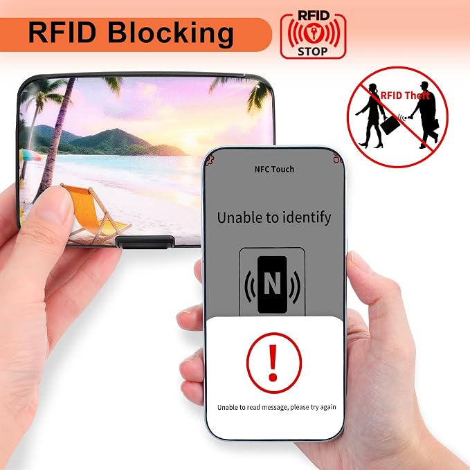 Mayski Credit Card Holder for Women RFID Blocking Wallet, Seaside | Card Wallets for Women Small Mini Business Metal Accordion Aluminum Alloy Hard Case for Men - Image 2