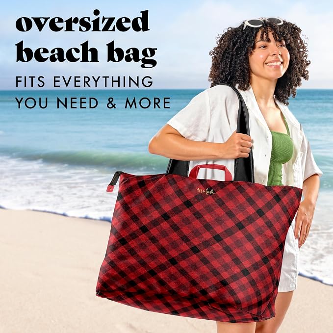 Fit & Fresh All The Things XL Beach Bag for Women, Oversized Travel Tote | Zip Closure, 3 Interior Pockets, 1 Large Zip Pocket, Dual Carry Handles, Canvas Weekender - Pool, College, Laundry, Groceries - Image 2