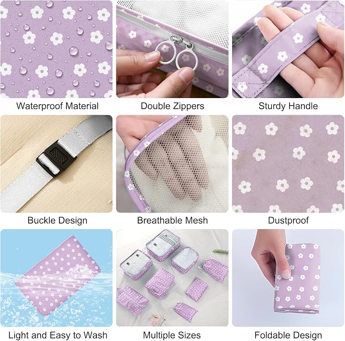 Packing Cubes for Travel - 8 Set Luggage Organizer Bags for Family, Mesh Breathable Packing Cubes for Suitcases Durable Travel Essentials Bags Set - Image 6