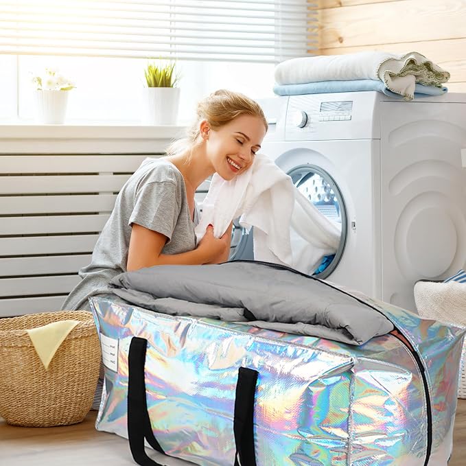 VTSVTS 6 Pack Extra Heavy Duty Large Moving Bags with Comfortable Handle & Strong Zipper,Storage Totes for Space Saving Moving Storage College Supplies Alternative to Moving Box,Iridescent - Image 5