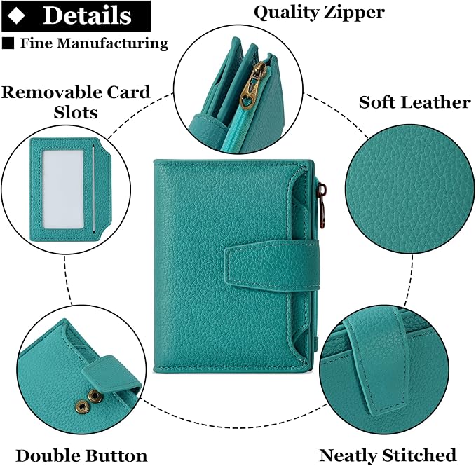 Small Wallet Women RFID Blocking Leather Bifold Compact Card Holder Wallet for Women with Zipper Coin Pocket 4 ID Window - Image 5