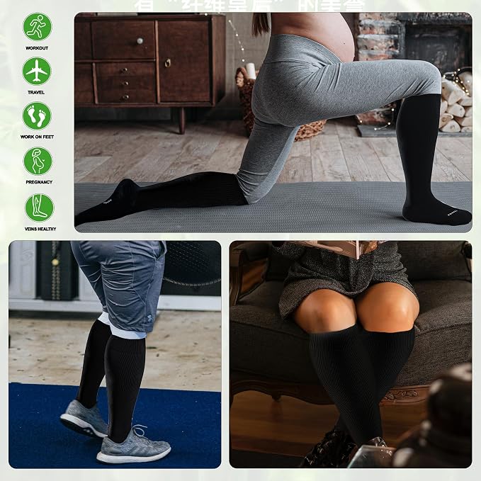 LEVSOX Wide Calf Compression Socks for Women&Men Plus Size 15-20mmHg Knee High Large Support Stockings for Circulation - Image 7
