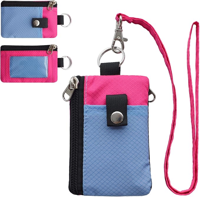 CHENSPRX Minimalist RFID Blocking Small Wallet with ID Window,WaterResistant Zip Id Case Wallet with Lanyard Keychain for Cards,Cash,Travel,Women,Men by CHENSPRX