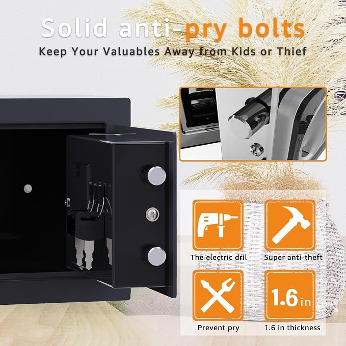 Small safe box with key,Kids mini safe for money, coin safes for home with code，0.236 Cubic Feet Black - Image 7
