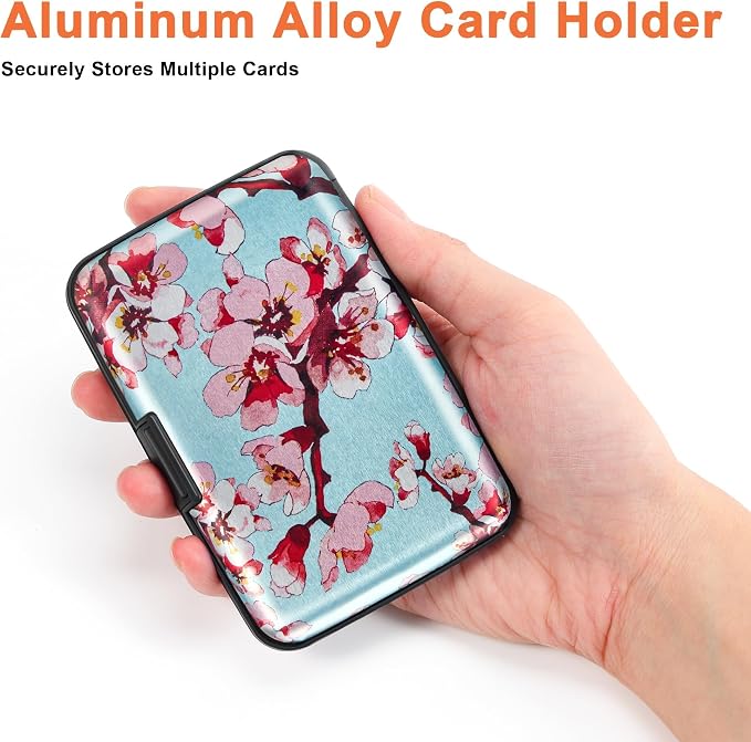 Mayski Credit Card Holder for Women RFID Blocking Wallet, Peach Blossom | Card Wallets for Women Small Mini Business Metal Accordion Aluminum Alloy Hard Case for Men - Image 3