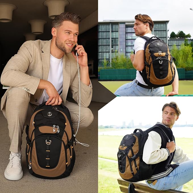 Swissdigital Design Laptop Backpack with USB Charging Port, Travel Backpack Fits 15.6-Inch Computer, 31l College School Backpack for Men, Tan/Black | SD803-34 - Image 7