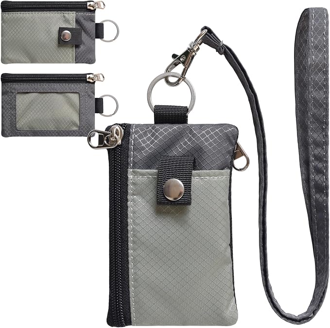 CHENSPRX Minimalist RFID Blocking Small Wallet with ID Window,WaterResistant Zip Id Case Wallet with Lanyard Keychain for Cards,Cash,Travel,Women,Men by CHENSPRX