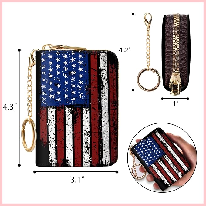 Blusabaca Women's RFID-Blocking American Flag Wallet, Leather, 12 Card Slots, 2 Coins, Zipper Closure, Waterproof | Removable Keychain, Case with Zipper, Vegan PU Leather, Cash Coin Pocket, Business Accordion Purse, Ladies Female Gift - Image 6
