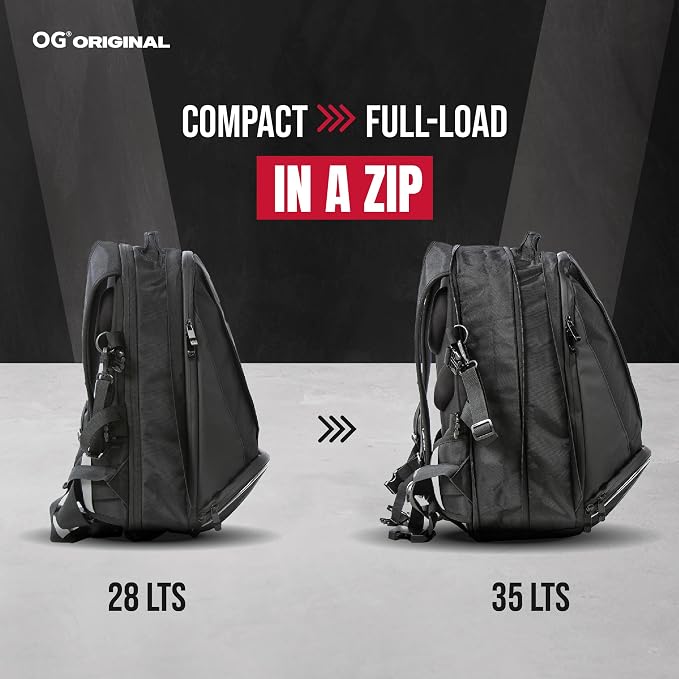 EZ-RiderPRO Waterproof Motorcycle Backpack 2 Helmets 28-35L White Logo | Expandable design with laptop compartment, helmet strap and reflective details for commuting and motorcycle touring. - Image 6