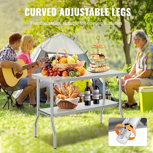 VEVOR Stainless Steel Foldable Work Table, 48 * 24 Inch Heavy Duty Food Outdoor Double Layer Stainless Steel Worktable for Commercial Kitchen Restaurant | For Commercial, Kitchen, Restaurant, Indoor and Outdoor Use, Polished Finish, Heavy Duty, Quick-F... - Image 7