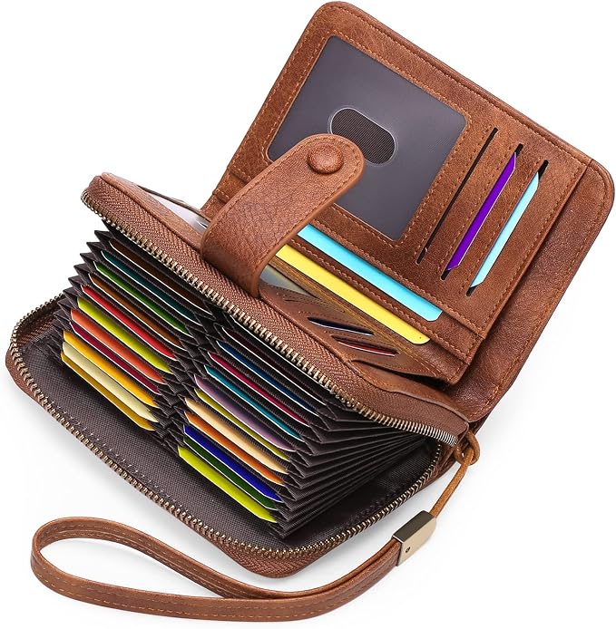 GAEKEAO Leather Credit Card Holder Wallet for Women RFID Blocking Large Capacity Bifold Zipper Card Case Organizer with Wristlet 32 Slots - Image 7