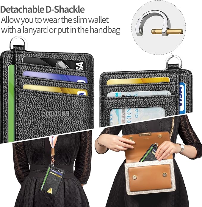 Slim Minimalist Front Pocket Wallet, RFID Blocking Credit Card Holder Wallet with Detachable D-Shackle for Men Women - Image 3