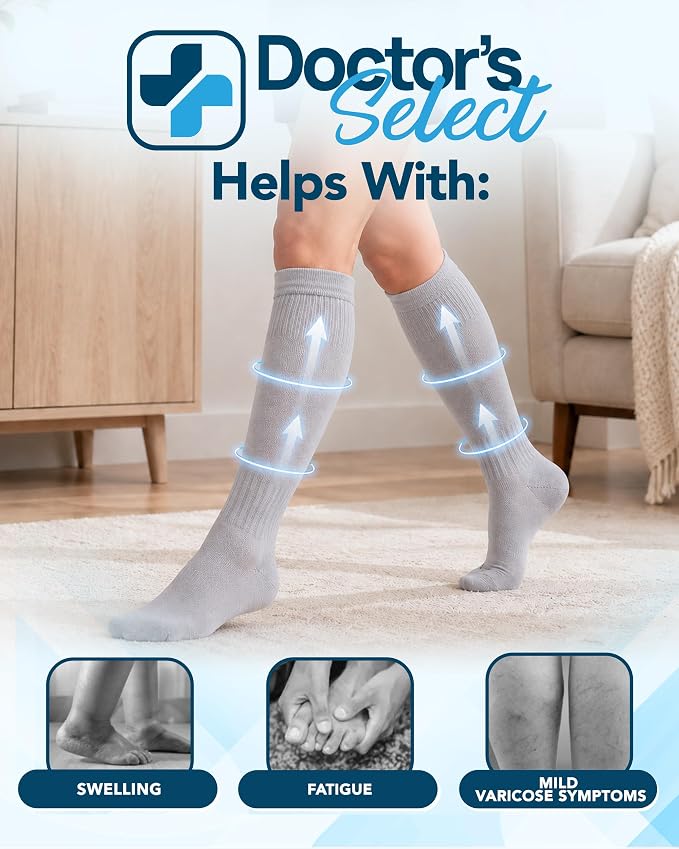 Doctor's Select® Bamboo Viscose Light Compression Socks for Women & Men - 3 Pairs, 8-15 mmHg Compression Socks, Knee High - Image 3